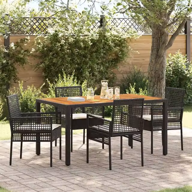 Set da Pranzo per Giardino 5 pz Nero polyrattan 3334903