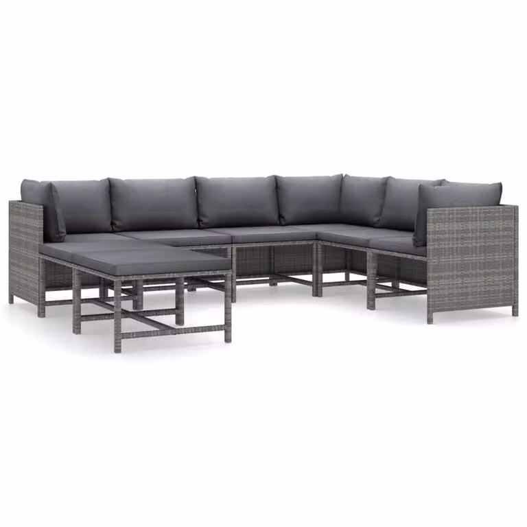 Set Divani da Giardino 8 pz con Cuscini in Polyrattan Grigio