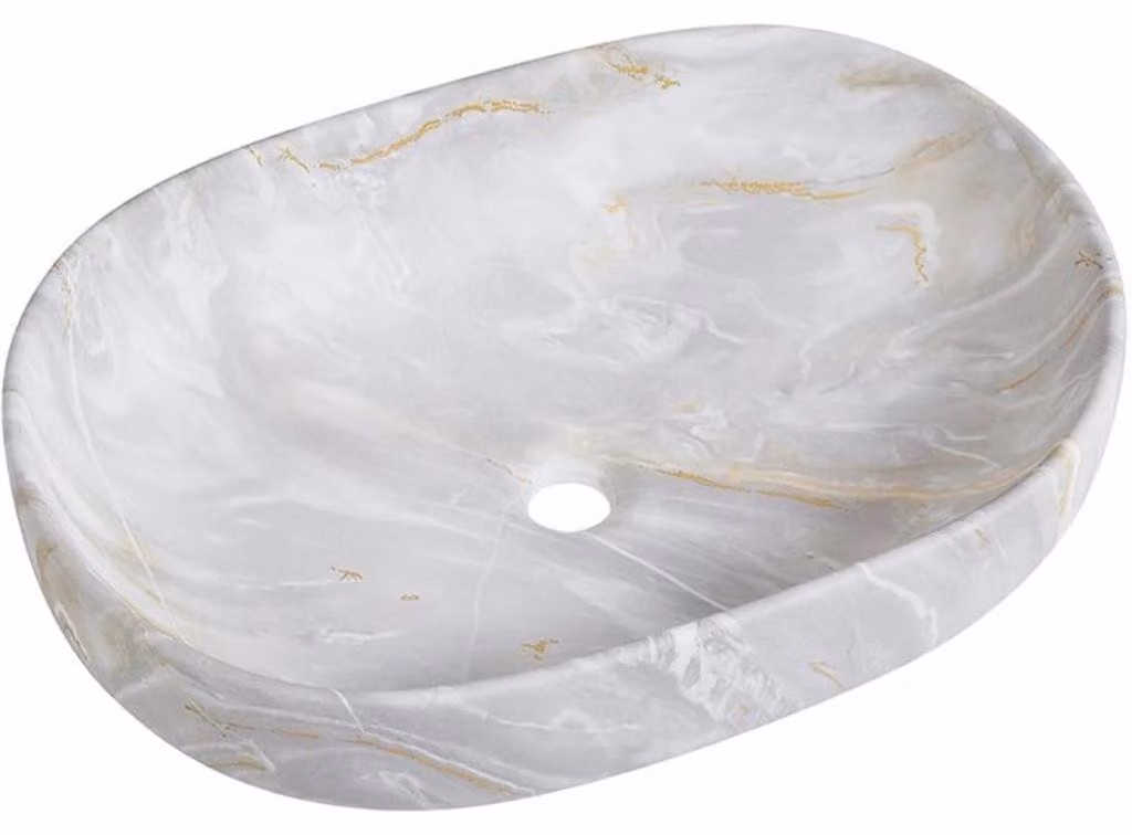 CERANO - Lavabo in Vetroceramica Deno - da appoggio - marmo chiaro - 59x41 cm