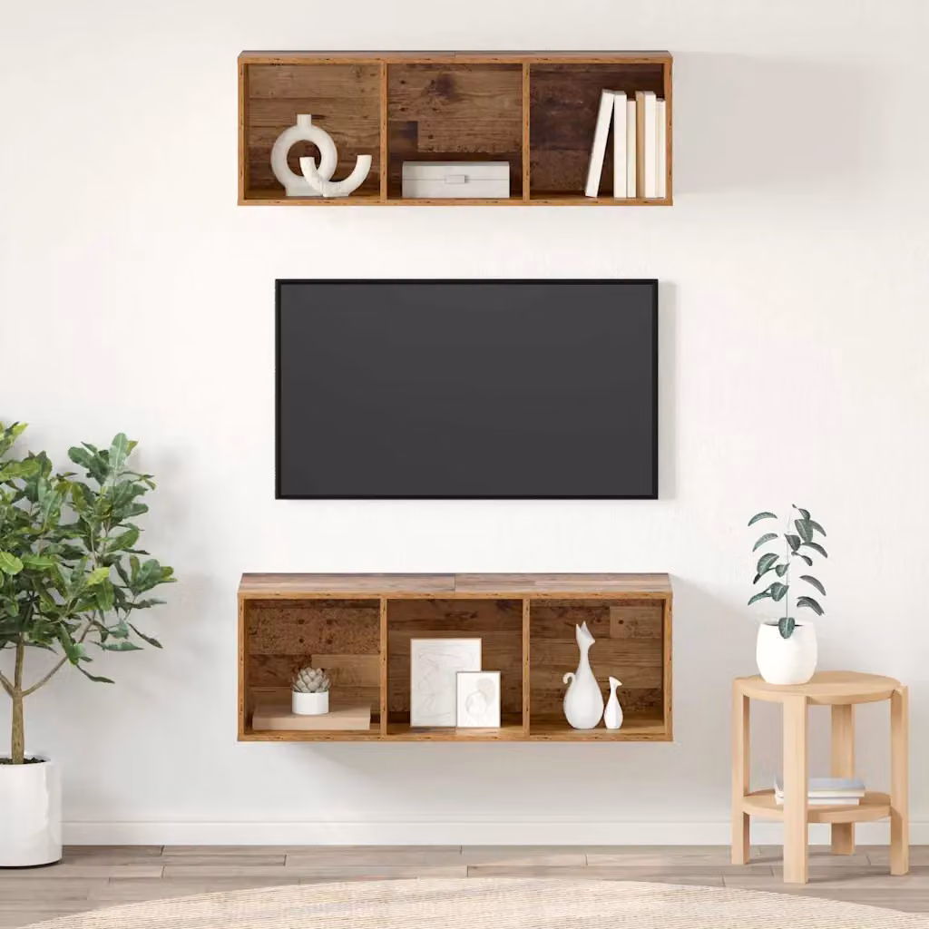 Set di 2 mobili TV moderni vidaXL in legno ingegnerizzato marrone L/P/H: 37 x 37 x 107 cm – 1