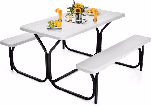 Set Tavolo da Campeggio e 4 Sedie Costway Bianco per Picnic e Giardino L: 137 cm, P: 150 cm, H: 72 cm