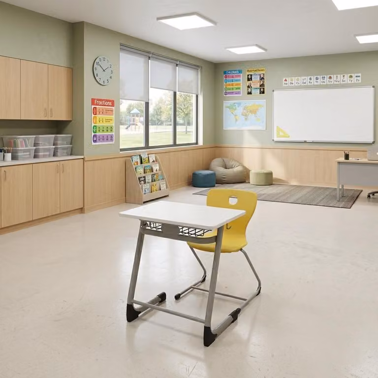 Scrivania da studente design, sedia singola esclusiva, set di due elementi di arredo scolastico esclusivi