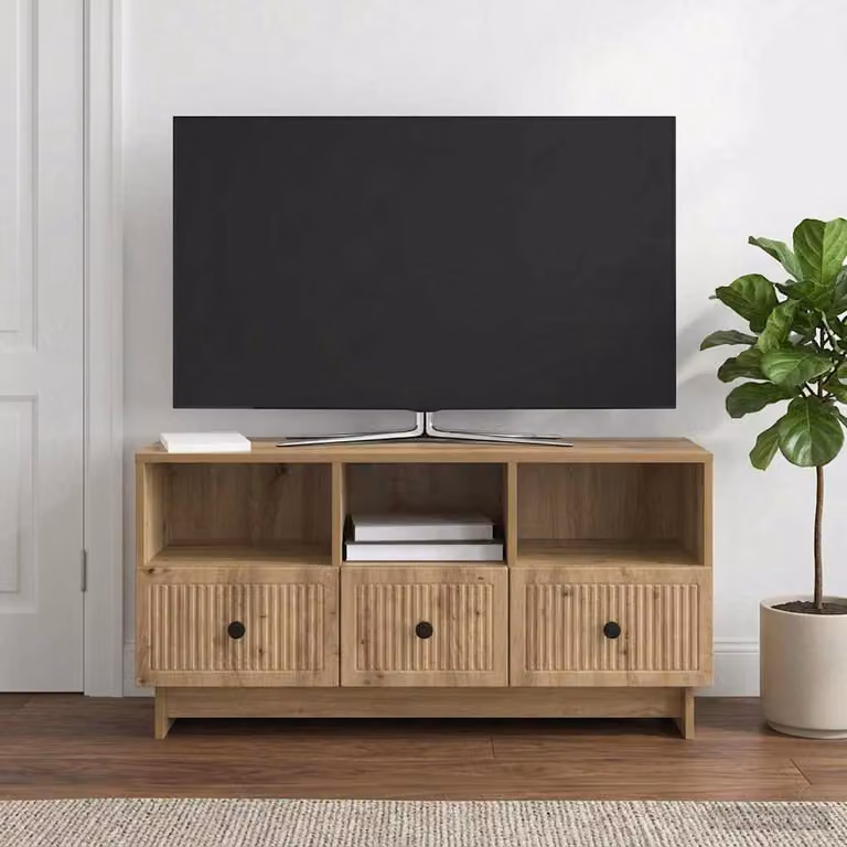 Mobile TV vidaXL in Rovere Artigianale con Ruote, Marrone, L 102 x P 34,5 x H 50 cm