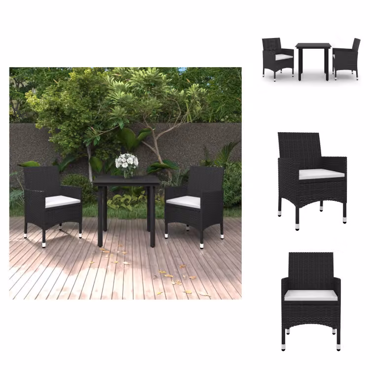 vidaXL Set da pranzo da giardino in 3 pezzi con cuscini in rattan e vetro - Set di mobili da giardino