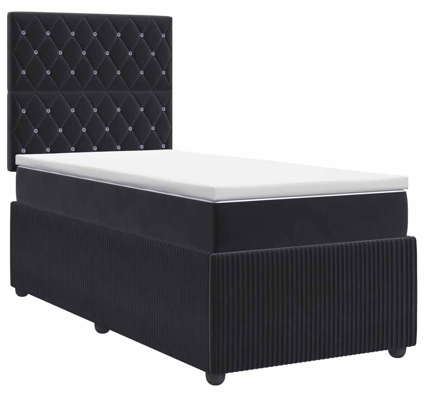 Letto con rete a molle e materasso, colore nero, dimensioni 90 x 190 cm, rivestito in velluto