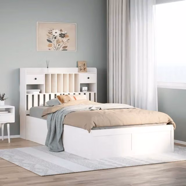 Letto senza Materasso-Struttura Letto Bianco 135x190 cm Legno Massello di Pino 559528