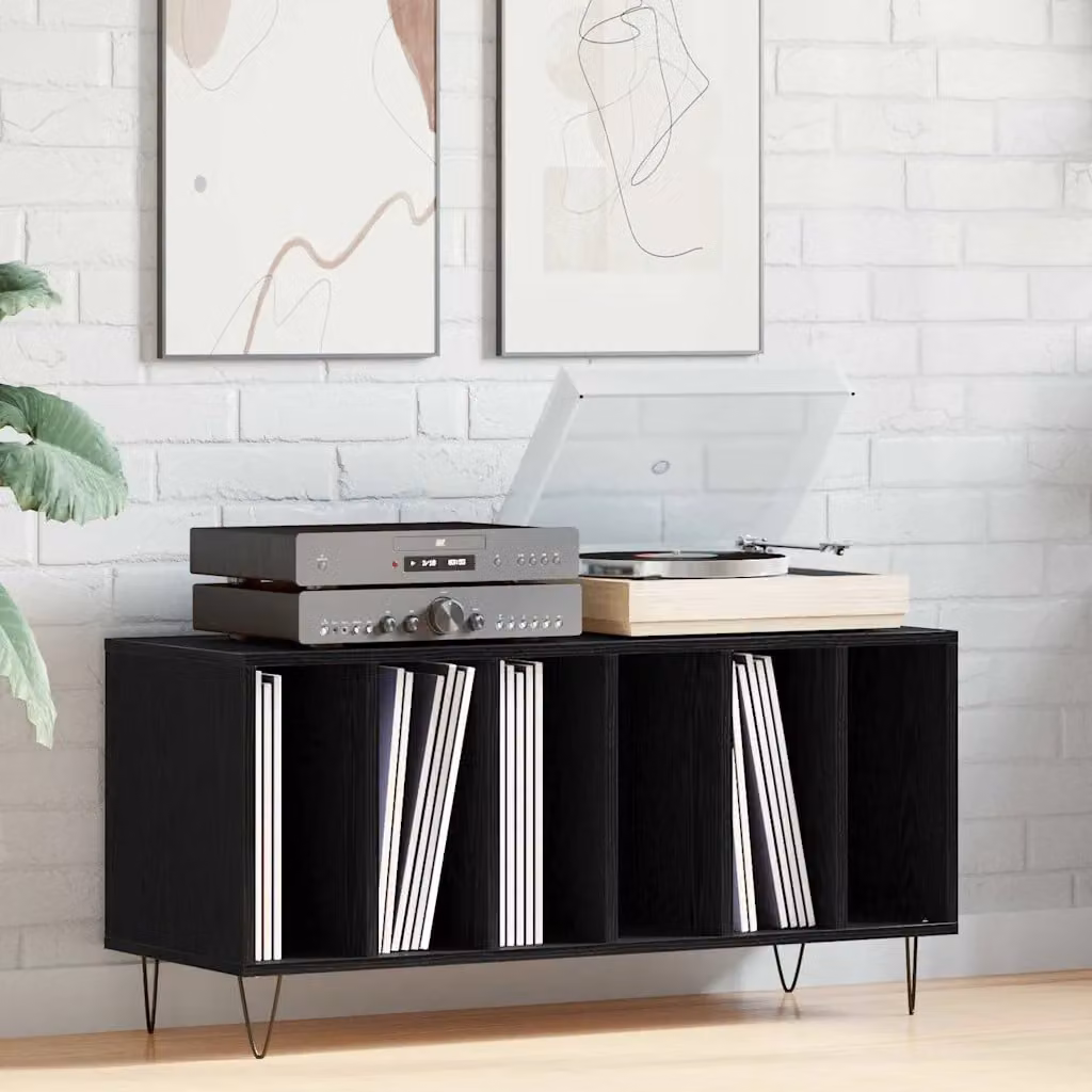 vidaXL Mobile porta vinili moderno in MDF e metallo, colore nero, L 100 x P 38 x H 48 cm