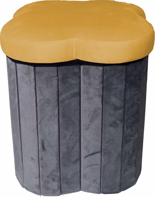 Pouf pieghevole in velluto con motivo floreale giallo e grigio, diametro 40 cm – 1