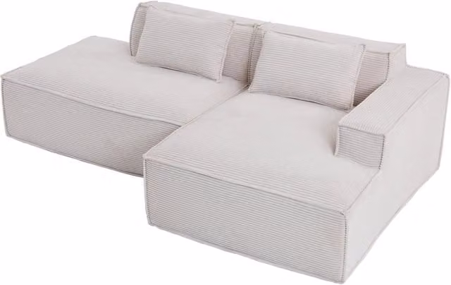 Divano in tessuto economico da 235 cm con due cuscini e struttura a molle, design moderno e confortevole ideale per piccoli soggiorni e uffici