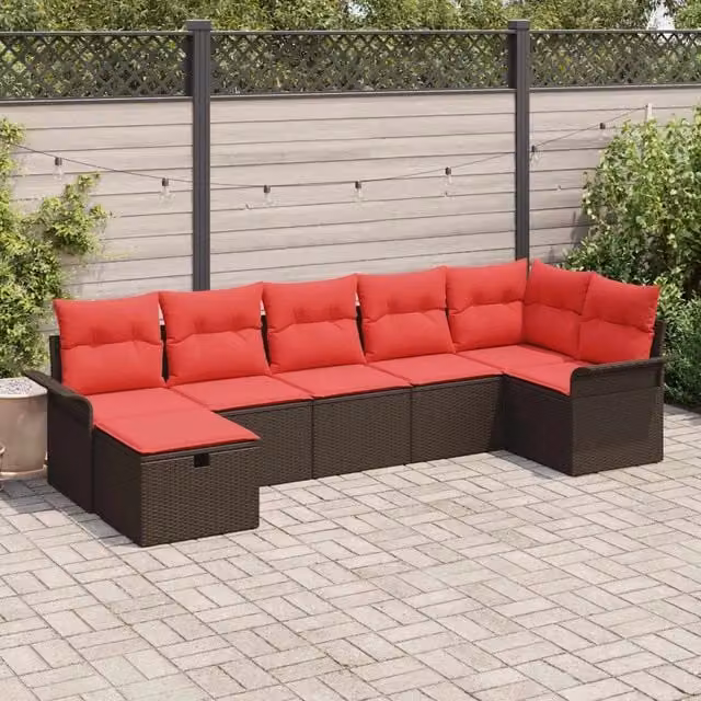 Set Divano da Giardino 7 pz Marrone e Rosso polyrattan 3358903