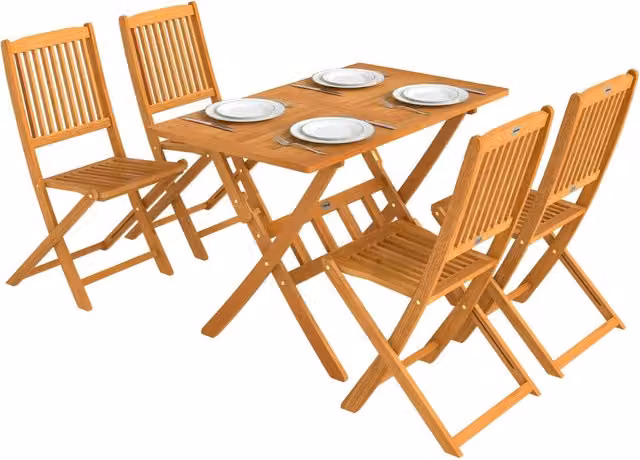 Set Mobili da Giardino 5 Pezzi in Legno di Acacia Tavolo e 4 Sedie Pieghevoli Salvaspazio Design a Doghe per Terrazzo ed Esterno