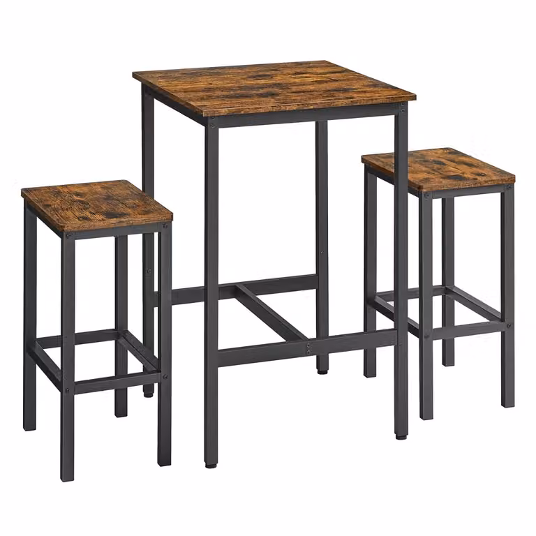Tavolo da Bar con Sgabelli per Sala da Pranzo Cucina, Marrone Vintage, Nero
