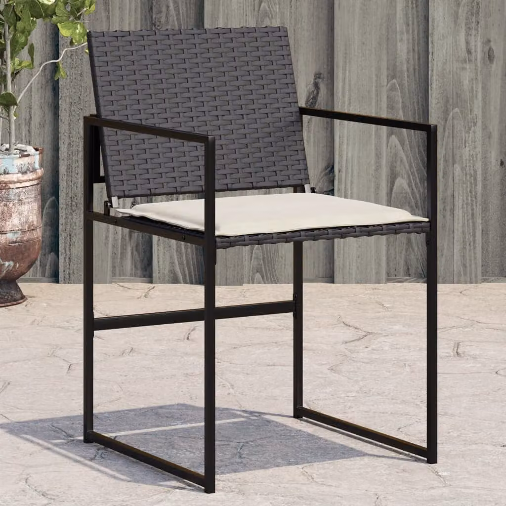 Set di 4 sedie da giardino vidaXL in polyrattan nere con cuscini e braccioli