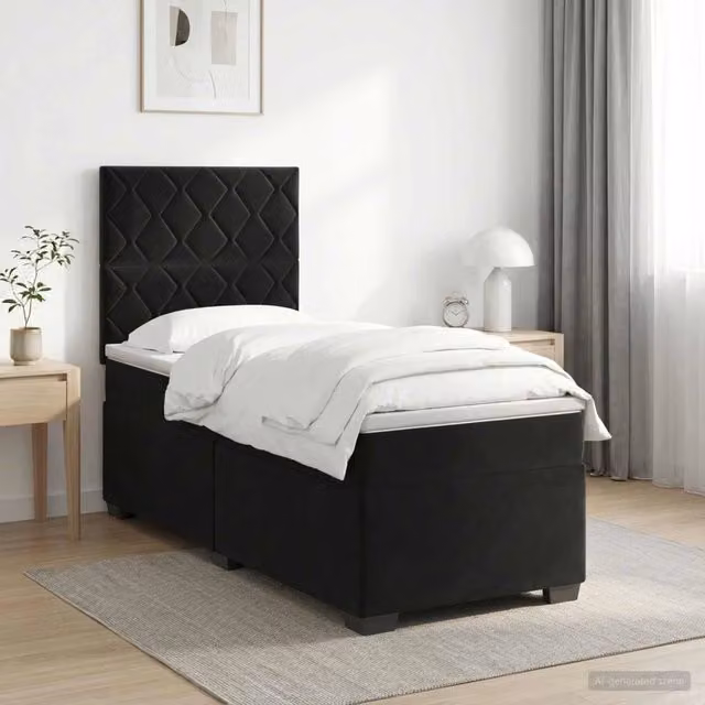 Letto box spring con materasso vidaXL in velluto nero L: 100 cm, P: 200 cm – 1