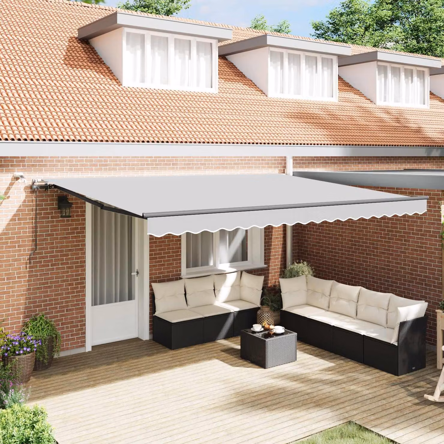 vidaXL Telaio tenda da sole elettrico con LED e sensore in alluminio, L: 5 m, P: 3 m