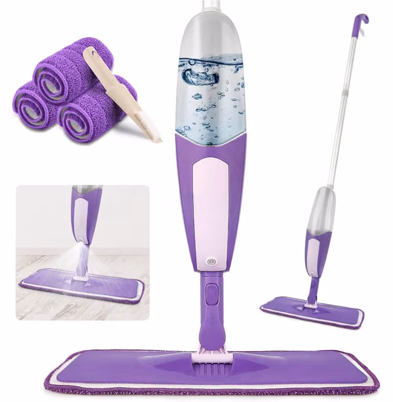 Mocio spray con 3 tamponi in microfibra, flacone da 550 ml, per pavimenti duri