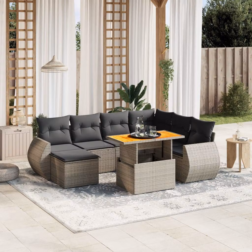 Set Divano da Giardino a L vidaXL 8 pz in Polyrattan Grigio con Cuscini e Tavolino – 1