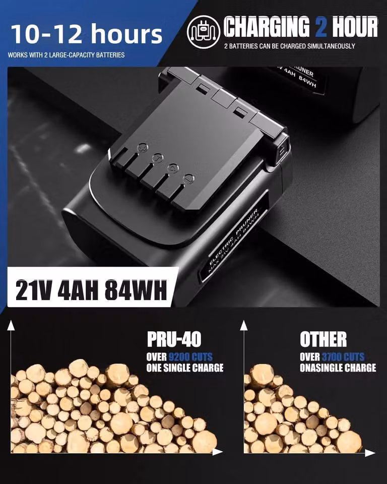Potatura elettrica - Batterie da 4Ah - Potenza di 1050W - Capacità di taglio da 0 a 40 mm