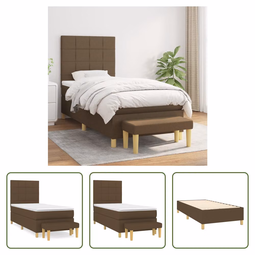The Living Store Letto a molle con materasso marrone scuro 90x190 cm in tessuto
