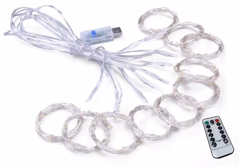 Luci a LED per tende, 8 modalità, controllo remoto, dimensioni 3,3 x 3,3 metri, alimentazione tramite USB, elevata sicurezza, catena luminosa per ufficio, esterno, casa