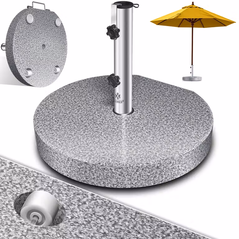 Supporto per ombrellone KESSER® in granito con tubo in acciaio inossidabile, base di alta qualità da 30 kg - per pali di ombrellone da 16 a 48 mm. Include maniglia per il trasporto, ideale per ombrelloni da giardino o da balcone