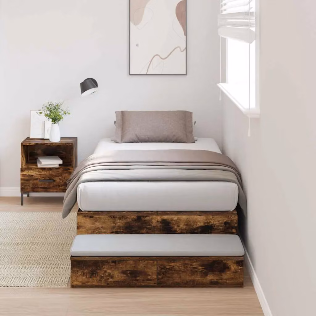 vidaXL Struttura letto con contenitore e cassetti in legno e MDF, colore marrone, 100 x 200 cm