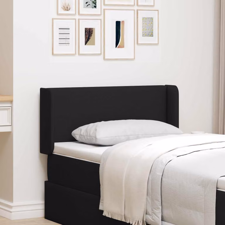 Testiera per letto moderna vidaXL in tessuto nero con struttura in legno e pannello imbottito