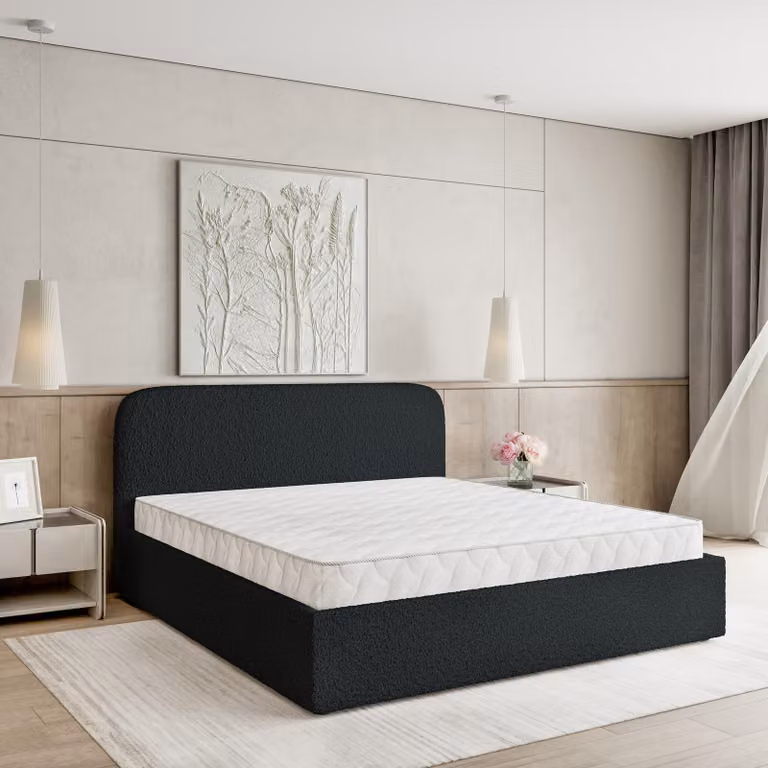 Letto imbottito Masseno RENIVE 140x200 cm, letto imbottito con cassettiera - nero, QUELLE 100