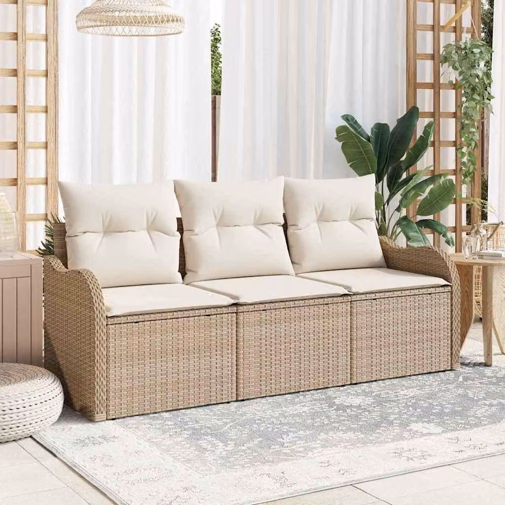 Maison Exclusive - Set Divano da Giardino con cuscino 3 pcs Beige Poly Rattan