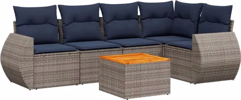 Set Divani da Giardino 6 pz con Cuscini Grigio in Polyrattan