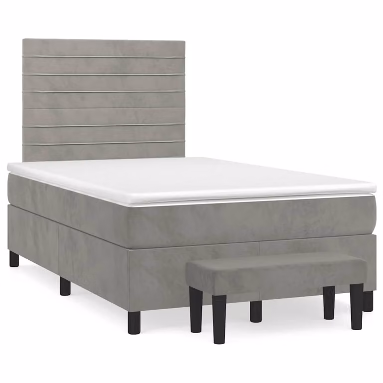 vidaXL Giroletto a Molle con Materasso Ibrido in Velluto Grigio e Bianco L/P/H: 120 x 200 cm