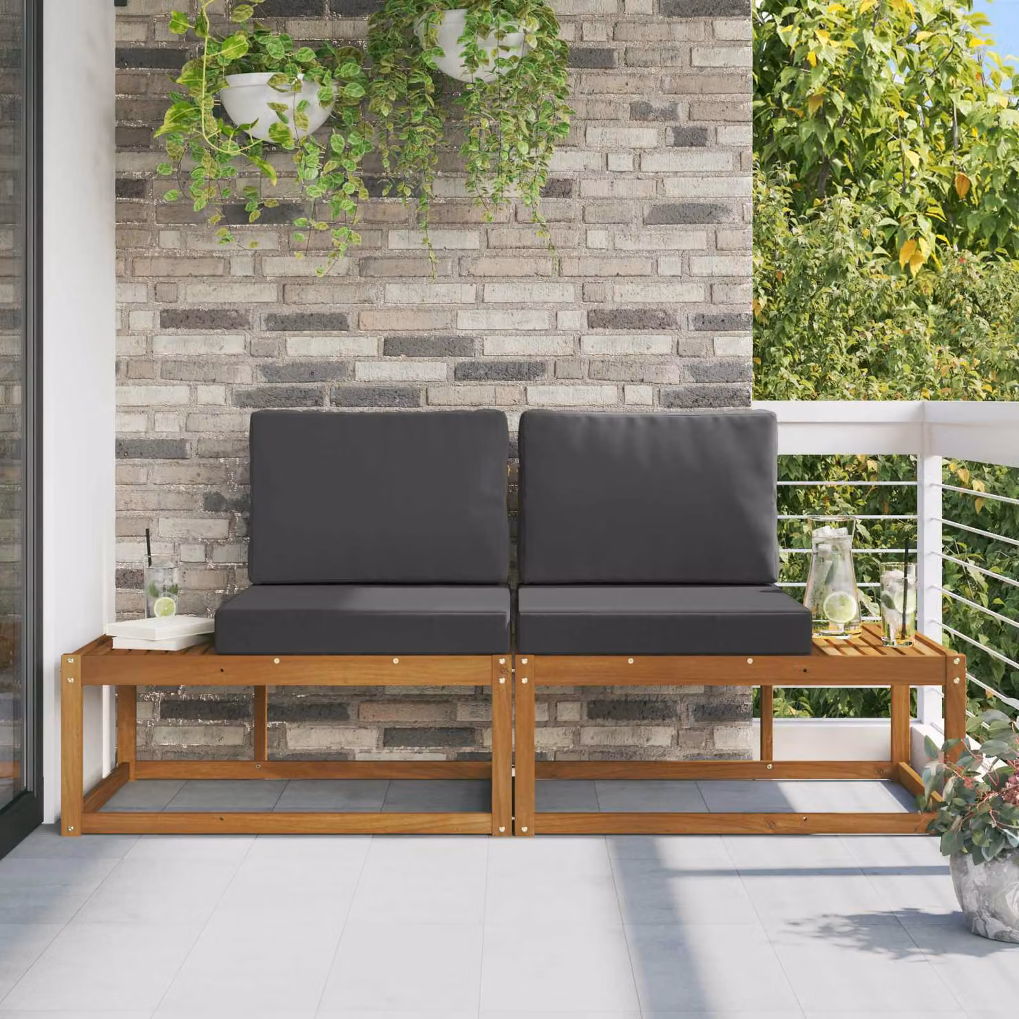 vidaXL Divano da Esterno Moderno in Legno di Acacia con Cuscini Beige e Antracite