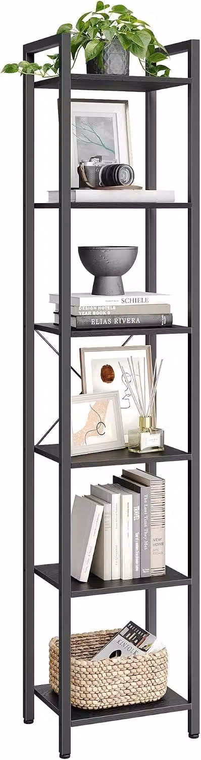 Libreria con 6 ripiani - Scaffale stretto per riporre oggetti - Acciaio e lamiera - 39,5 x 30 x 187 cm - Nero