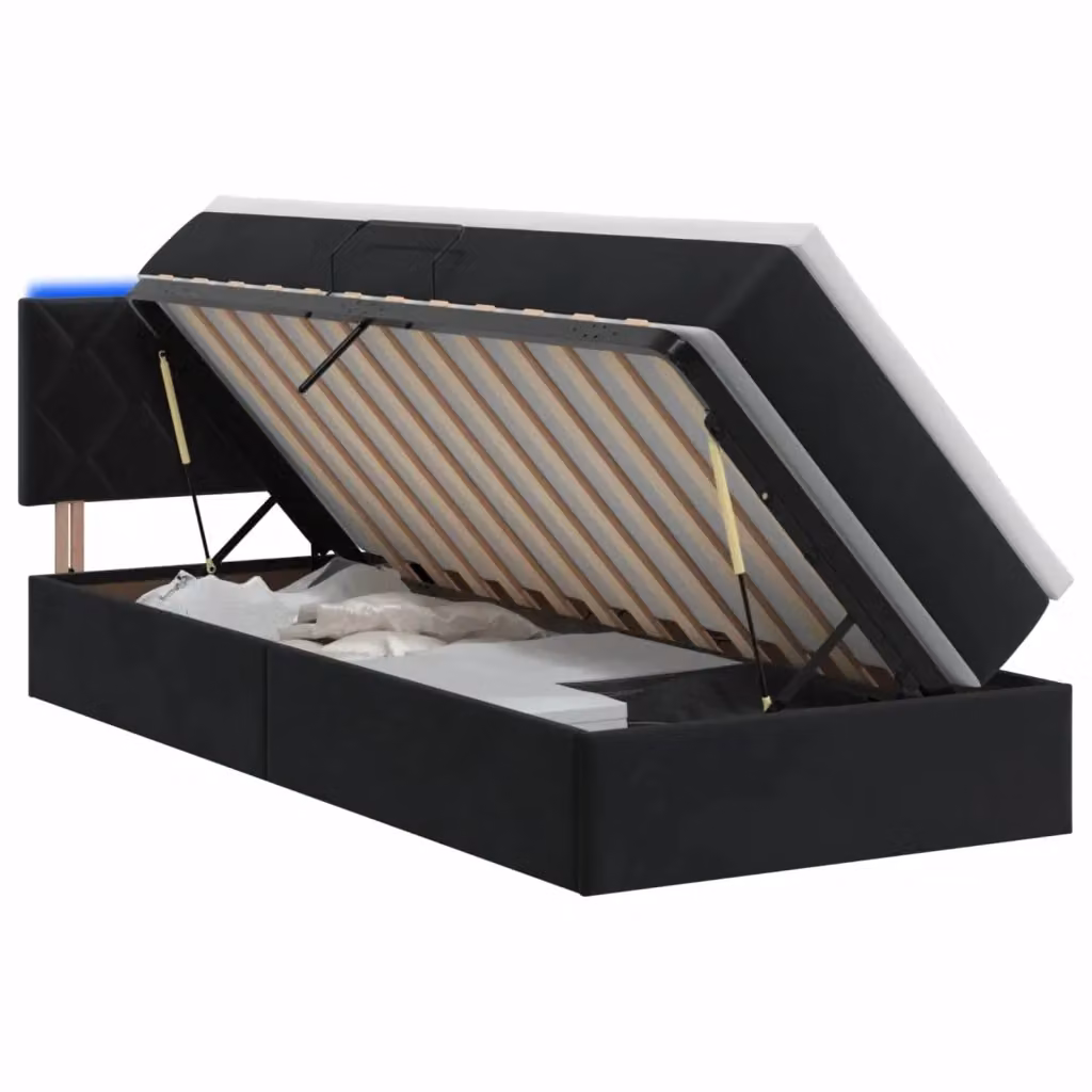 Letto con contenitore e illuminazione LED vidaXL in velluto nero con materasso L/P: 90 x 190 cm – 2