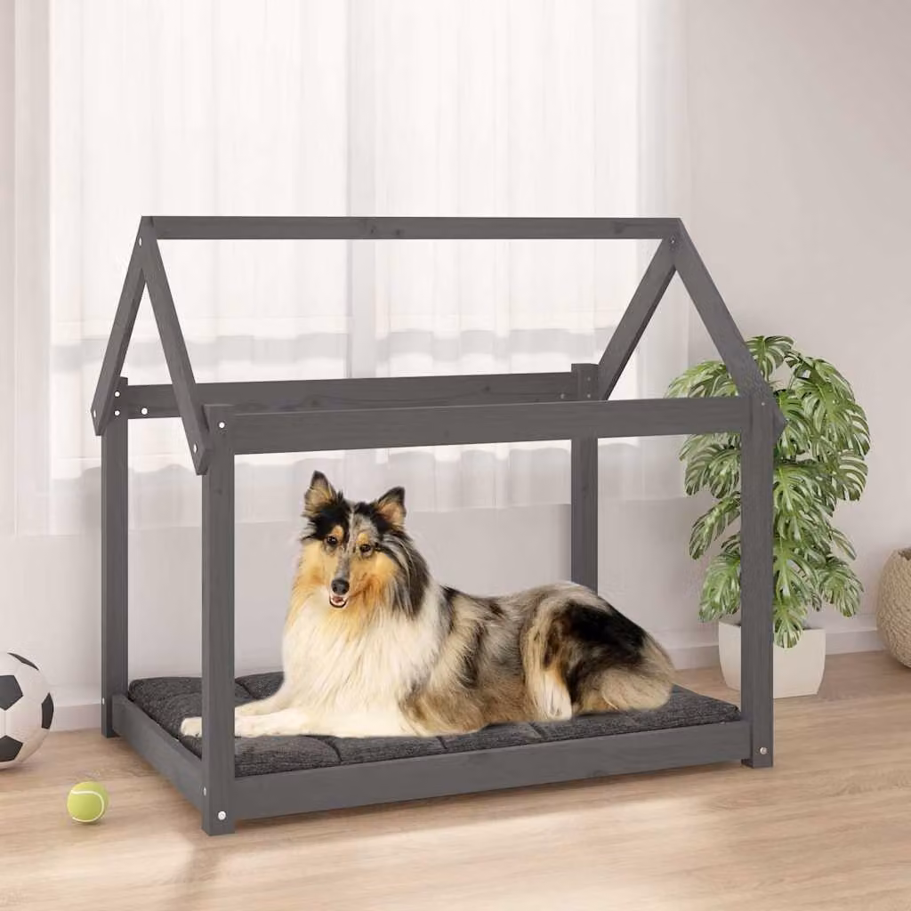 Cuccia per cani vidaXL in legno di pino massello grigia L: 101 cm, P: 70 cm, H: 90 cm