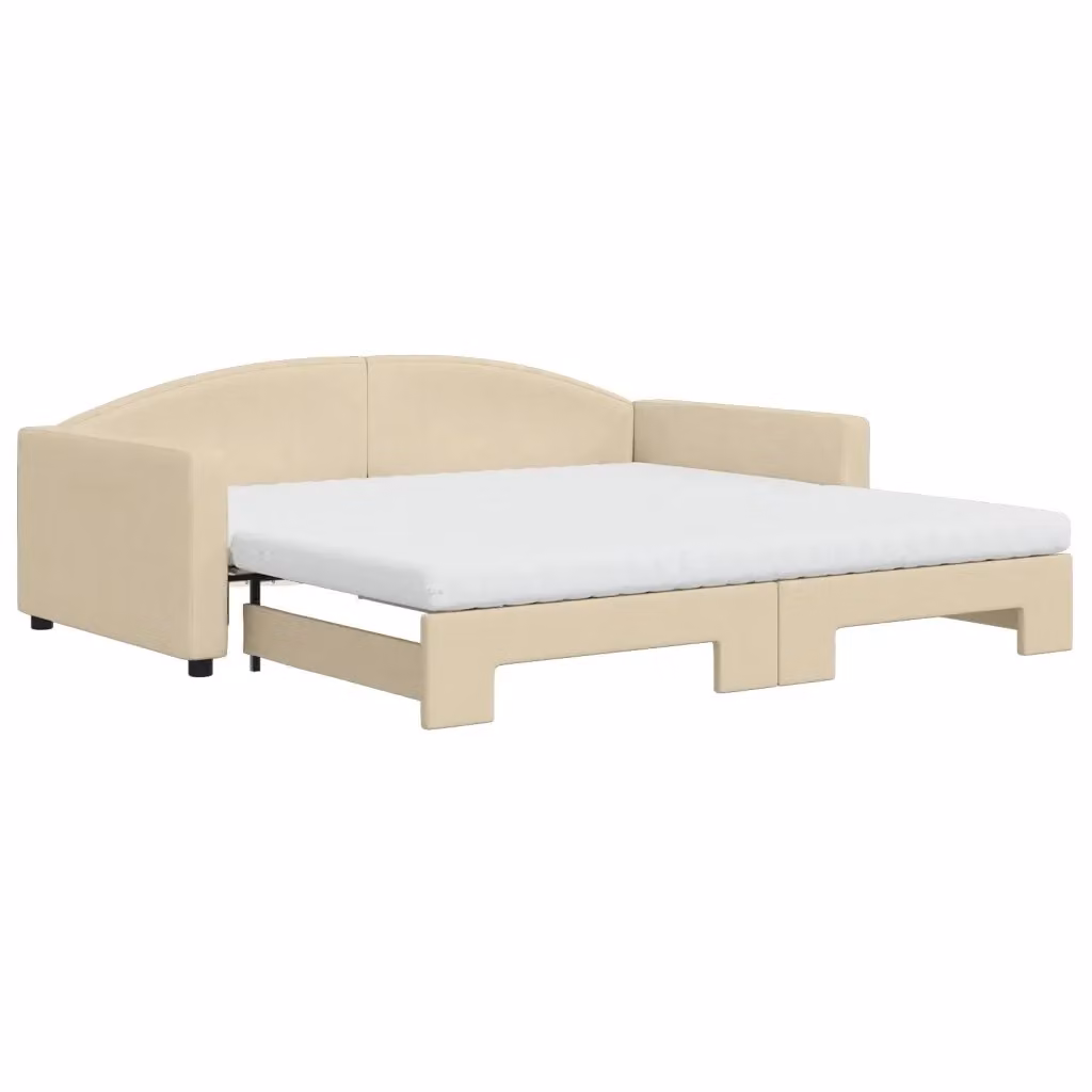 Divano Letto Estraibile Moderno vidaXL in Tessuto Beige con Cassetto con Materasso 100 x 200 cm – 2