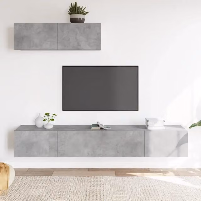 Set di mobili porta TV da soggiorno vidaXL in legno multistrato grigio, composto da 3 pezzi con design a parete
