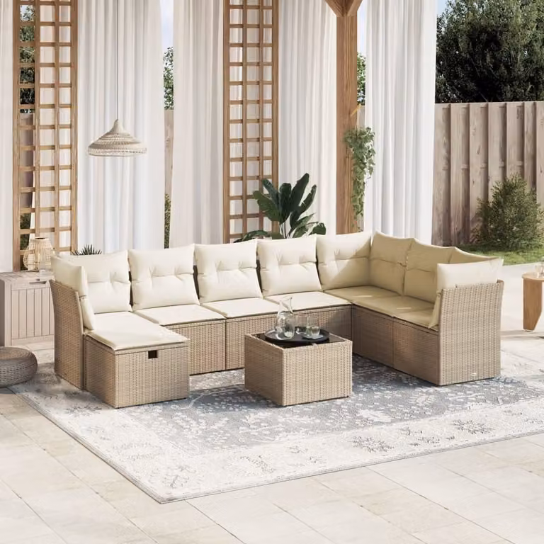 Maison Exclusive - Set Divano da Giardino 9 pz con Cuscini Beige in Polyrattan
