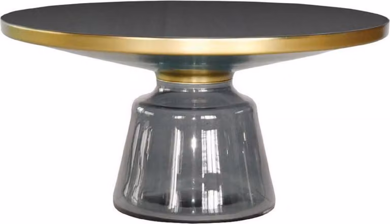 Tavolino Casa Padrino nero / grigio / oro Ø 75 x h. 37 cm - Tavolino rotondo in vetro - Mobili da salotto moderni