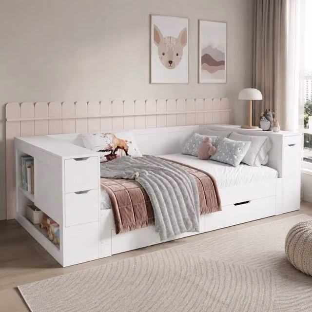 Letto multifunzionale per bambini con contenitore a sollevamento in legno MDF bianco L/P/H: 200 x 90 x 58 cm – 1