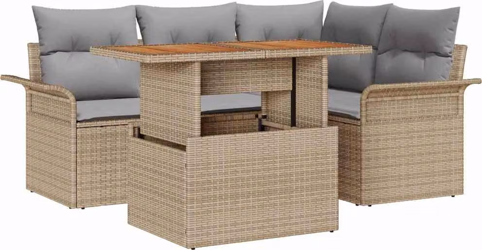 Set Divano da Giardino 5 pcs Beige Poly Rattan