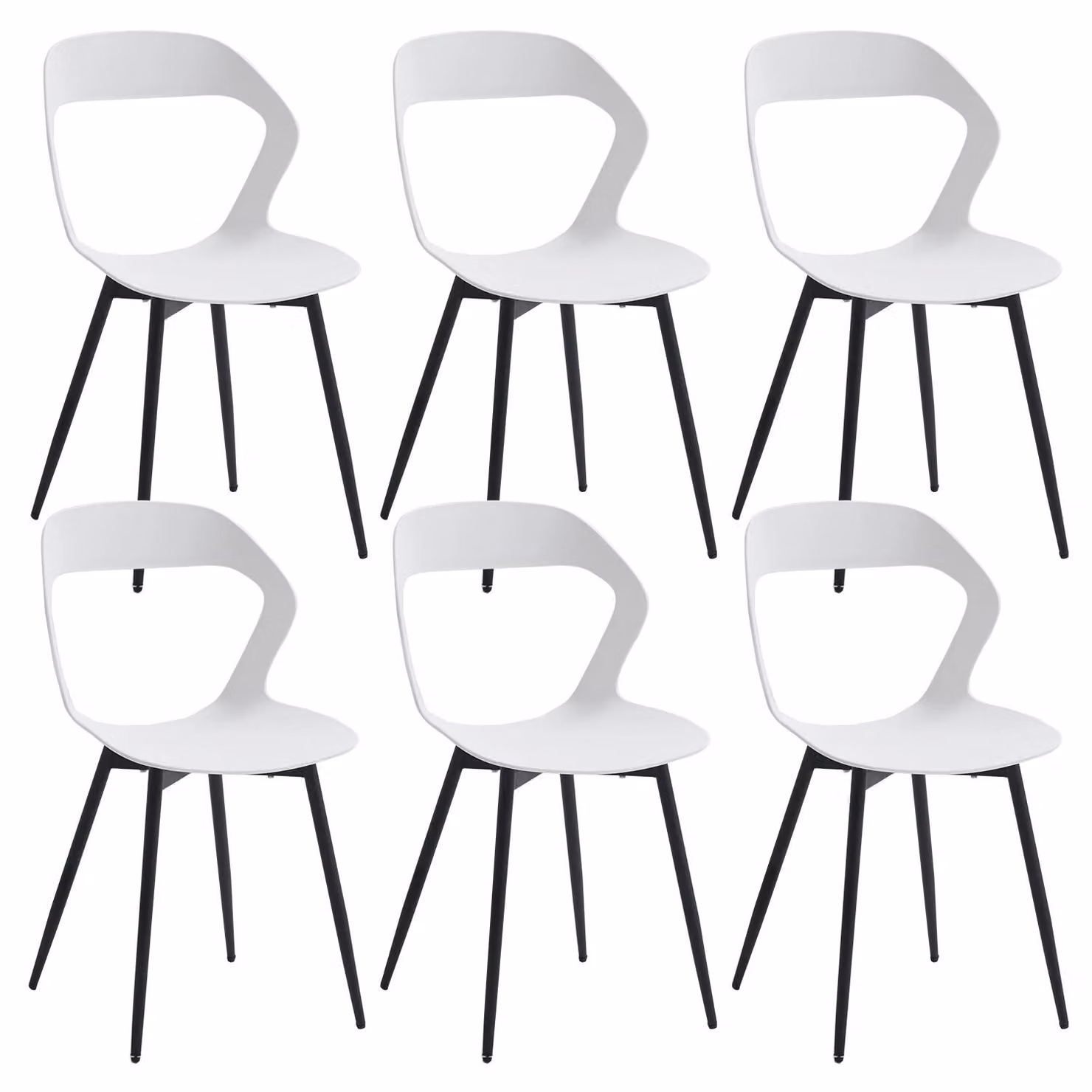 Sedie da pranzo in stile nordico - Set di sedie da pranzo - 6 pezzi - Bianco - Schienale ergonomico - Design traforato - Seduta in plastica - Struttura in metallo