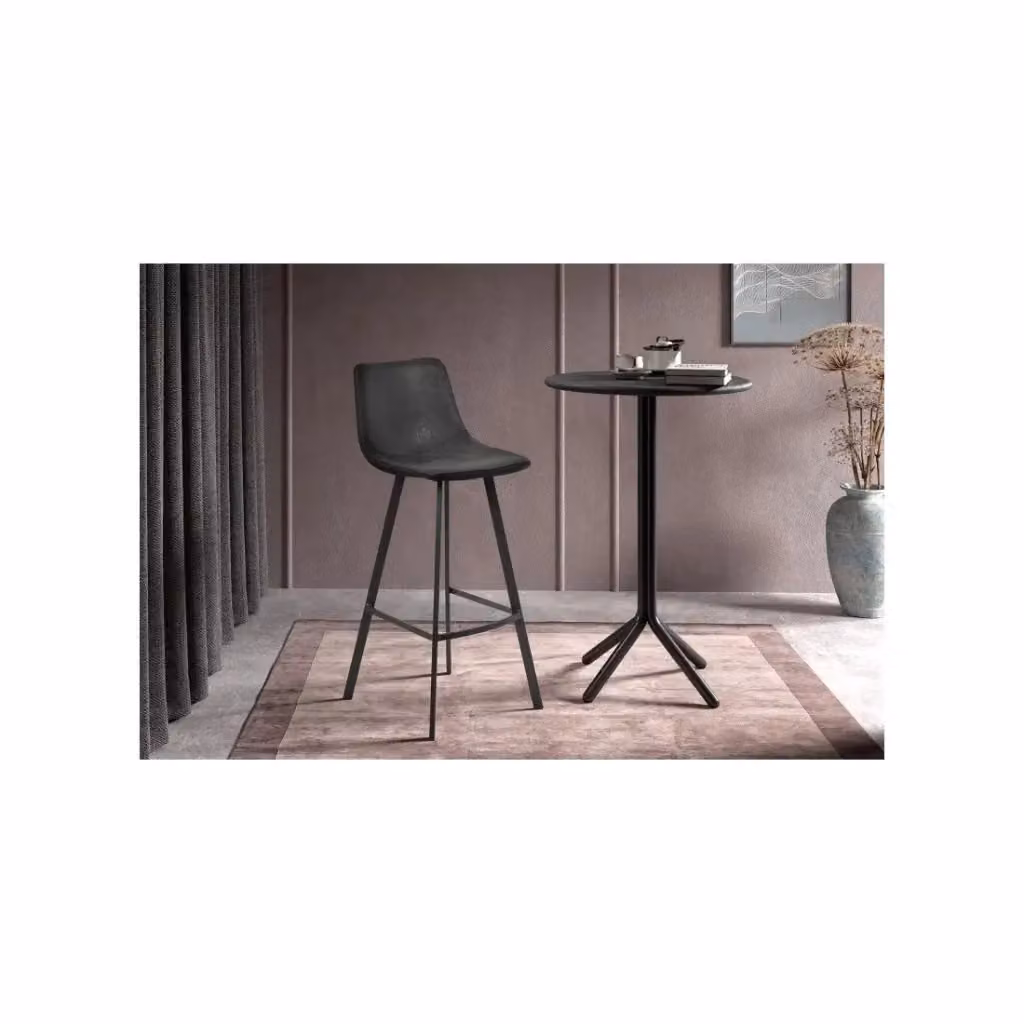 Sedia da banco OZON Meublorama in ecopelle nera con struttura in metallo H108 x L45 x P49 cm – 2