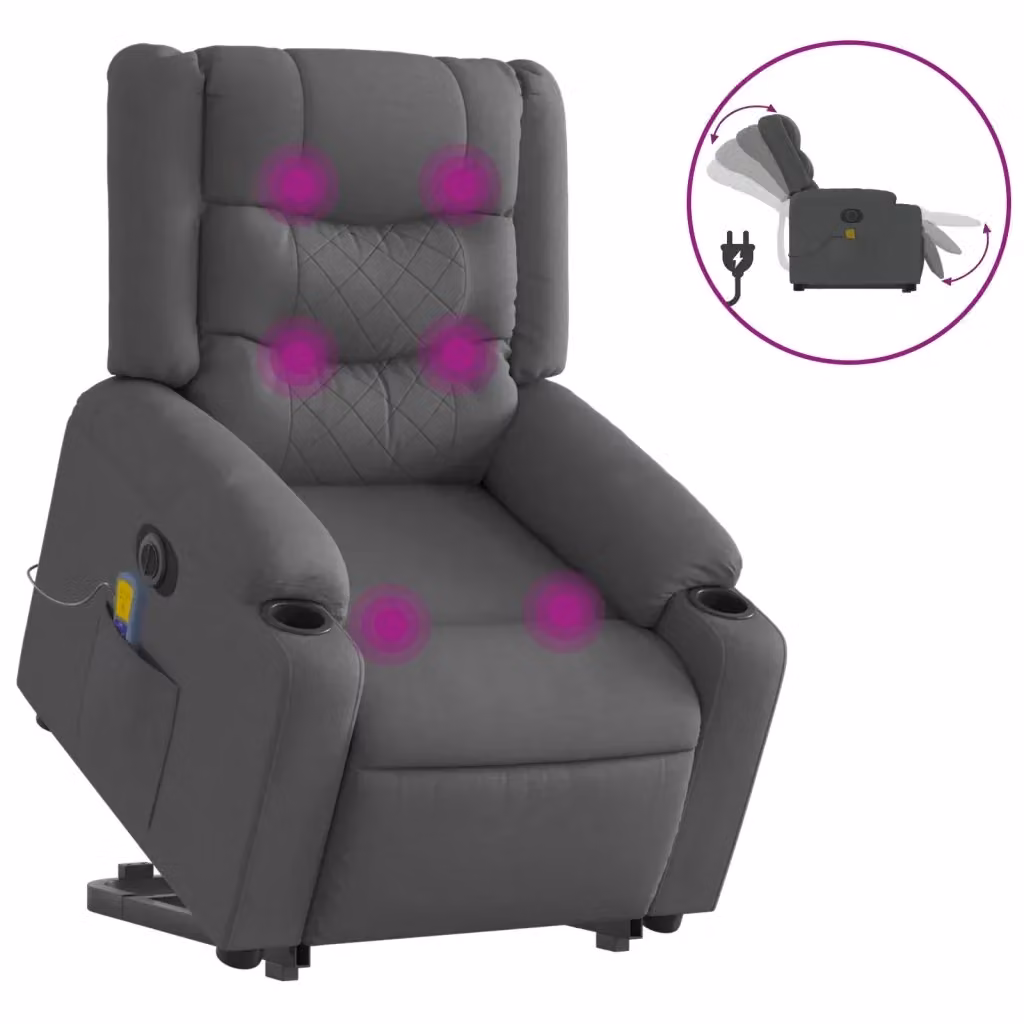 Poltrona Alzapersona con Massaggio Elettrico vidaXL Grigio con Braccioli e Rivestimento in Tessuto – 2