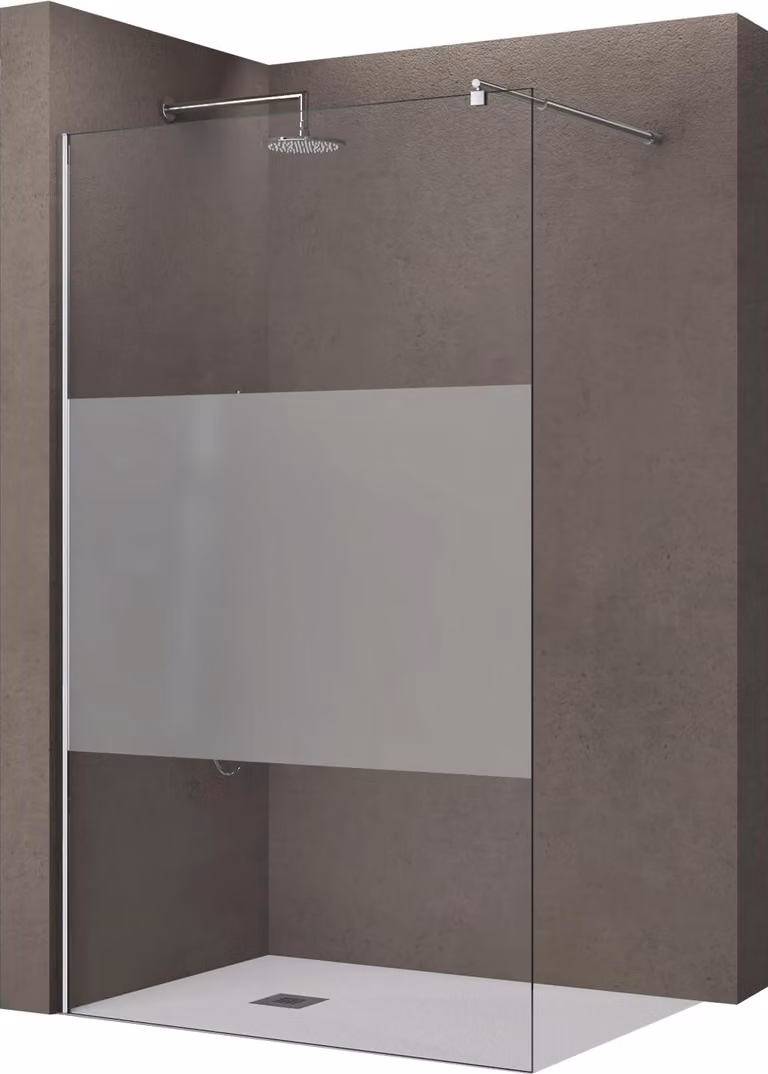 doporro Walk in Box Doccia 70x200cm Parete Fissa Doccia in Vetro Parzialmente Satinato di Spessore 10mm con Barra Stabilizzatrice Regolabile in Acciaio Inox Profilo Cromo Bremen02MS