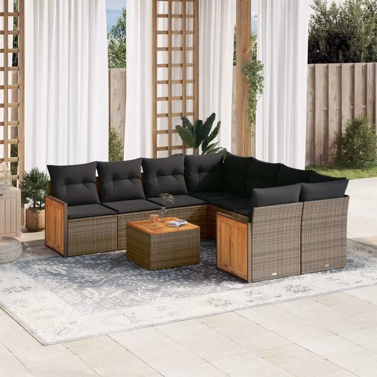 Maison Exclusive - Set da giardino 9 pezzi con cuscini Grigio Polyrattan