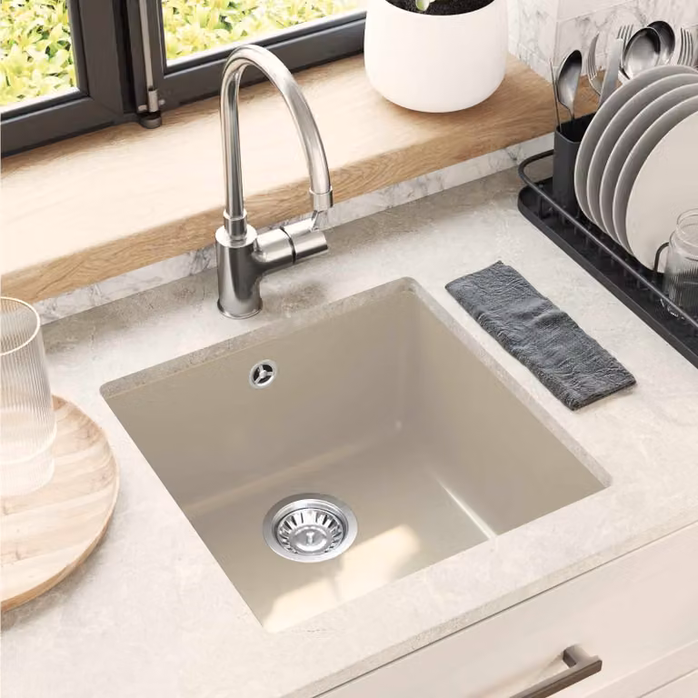 Lavello vidaXL in quarzo e resina beige L: 43 cm, P: 46 cm