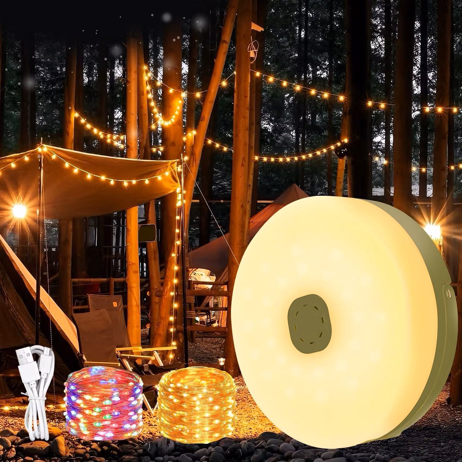 Catena luminosa da campeggio, 10 metri, impermeabile, con 8 modalità di illuminazione, ideale per giardino e uso esterno
