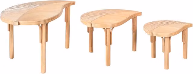 Set di 3 Tavolini in Rattan Naturale Tavolini Impilabili per Interni ed Esterni