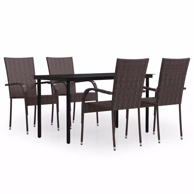Set da Pranzo per Giardino 5 pz con Cuscini Marrone e Nero
